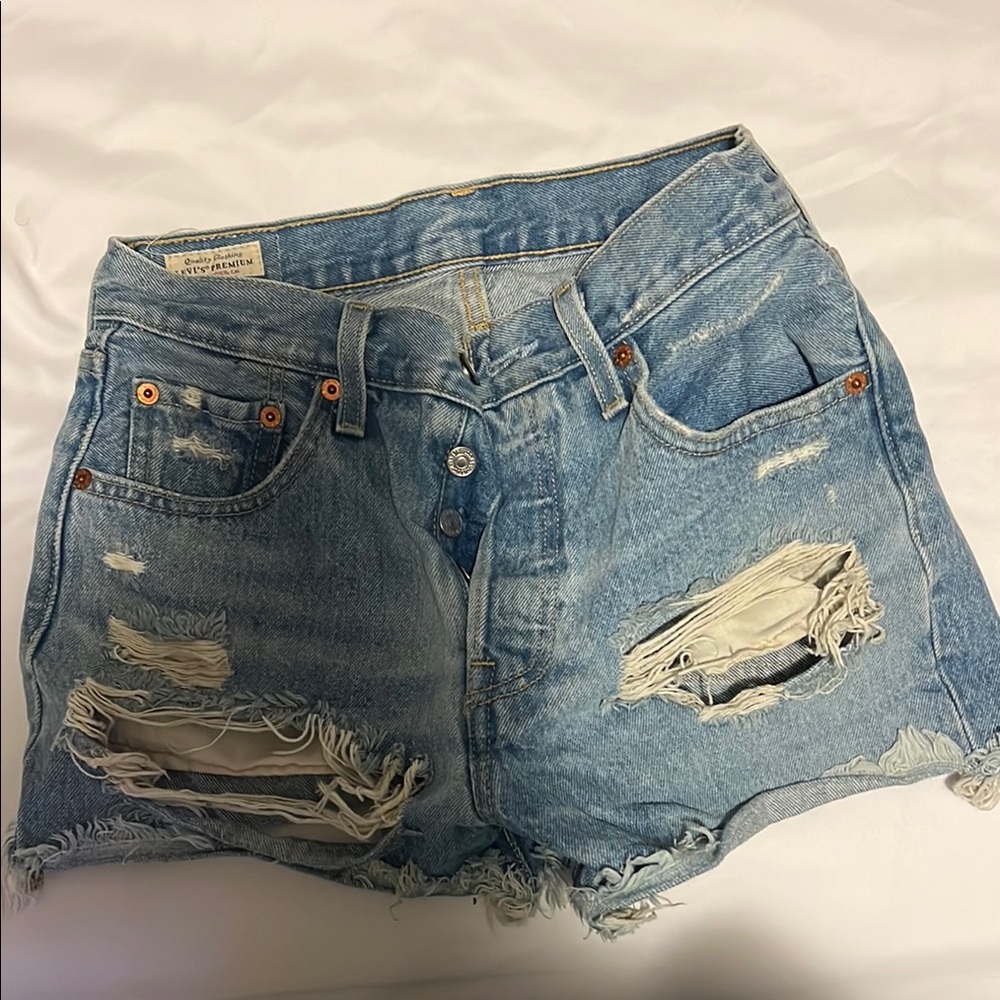 Levi's Women's Blue Distressed Denim Shorts